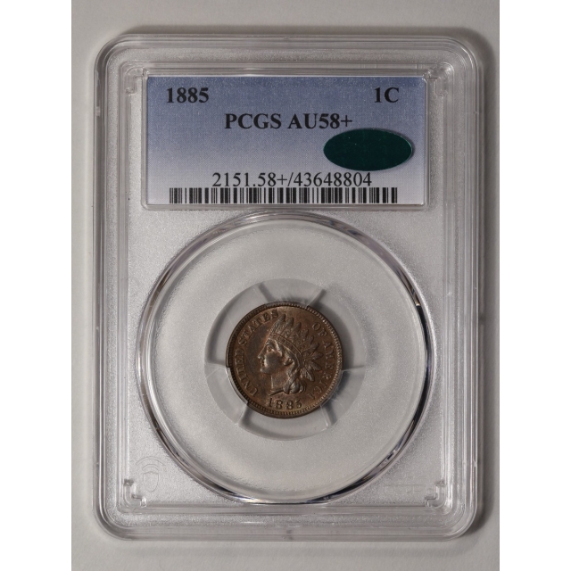 1885 1C Indian Cent - Type 3 Bronze PCGS AU58+BN (CAC)