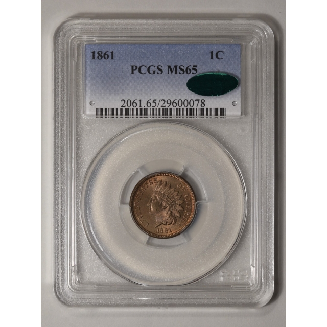 1861 1C Indian Cent - Type 2 Copper-Nickel PCGS MS65 (CAC)