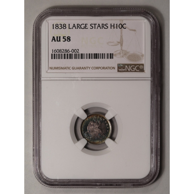 1838 LARGE STARS No Drapery - Seated Liberty Half Dime H10C NGC AU58