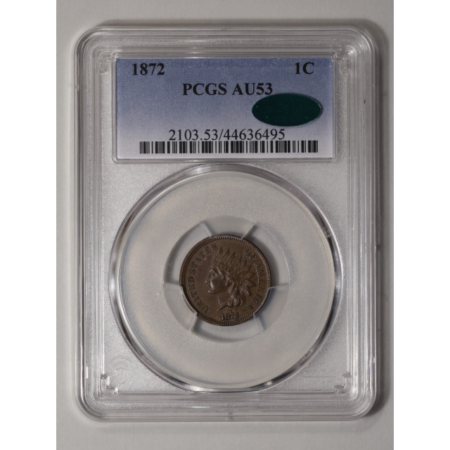1872 1C Indian Cent - Type 3 Bronze PCGS AU53BN (CAC)