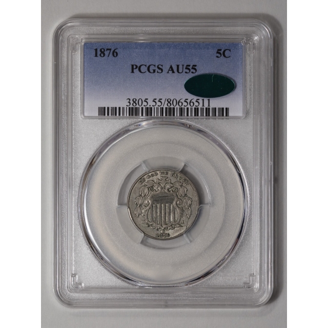 1876 5C Shield Nickel PCGS AU55 (CAC)