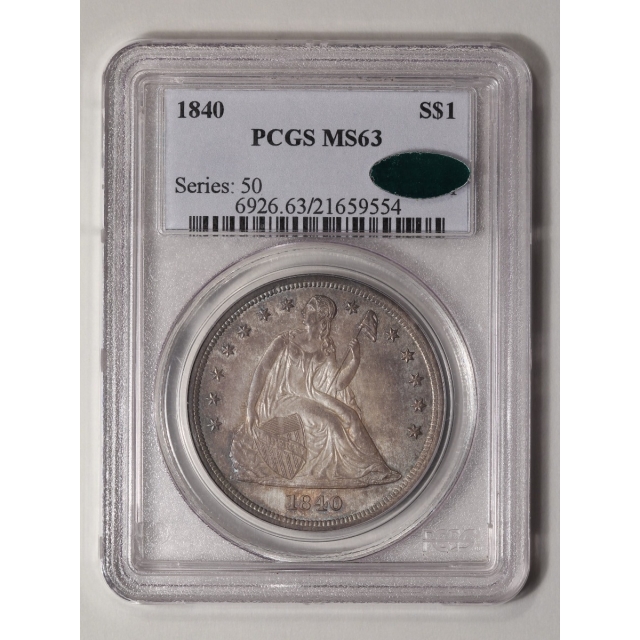 1840 $1 Liberty Seated Dollar PCGS MS63 (CAC)