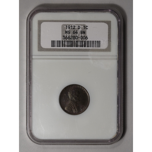 1912-D 1C Lincoln Cent - Type 1 Wheat Reverse NGC MS64 BN