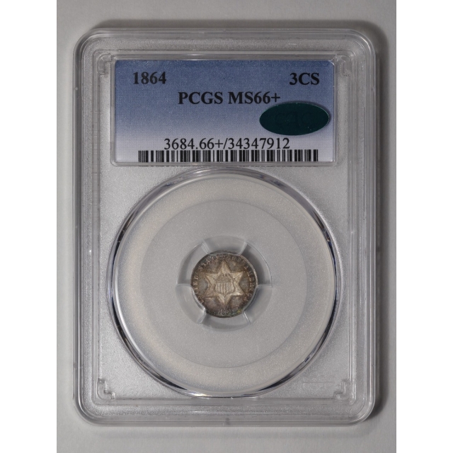 1864 3CS Three Cent Silver PCGS MS66+ (CAC)
