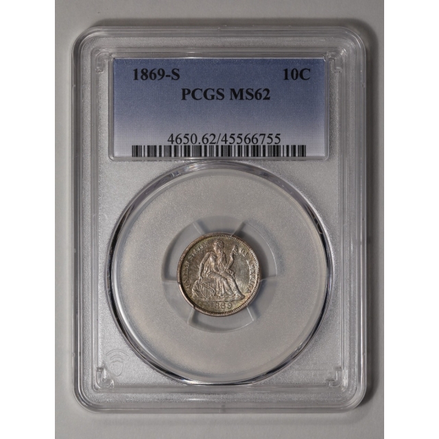1869-S 10C Liberty Seated Dime PCGS MS62