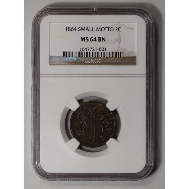 1864 SMALL MOTTO Two Cent Piece 2C NGC MS64BN