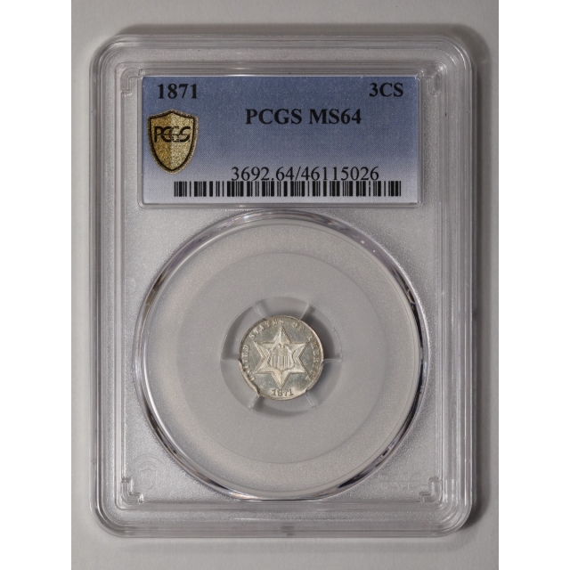 1871 3CS Three Cent Silver PCGS MS64