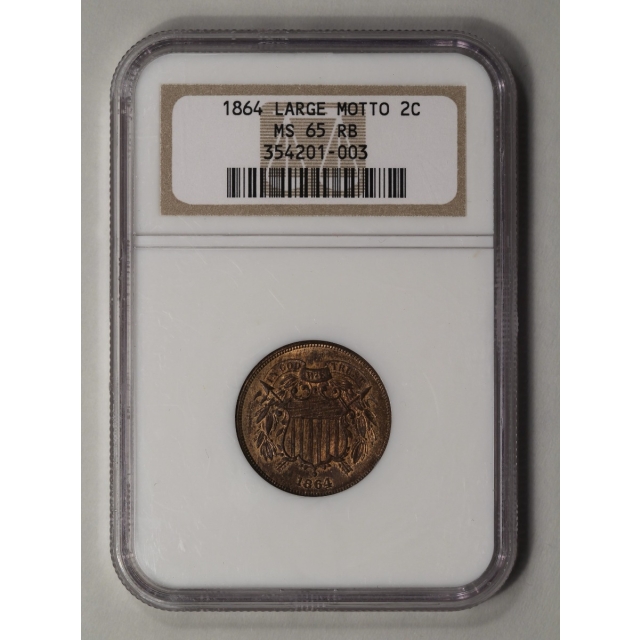 1864 2C Large Motto Two Cent Piece NGC MS65RB