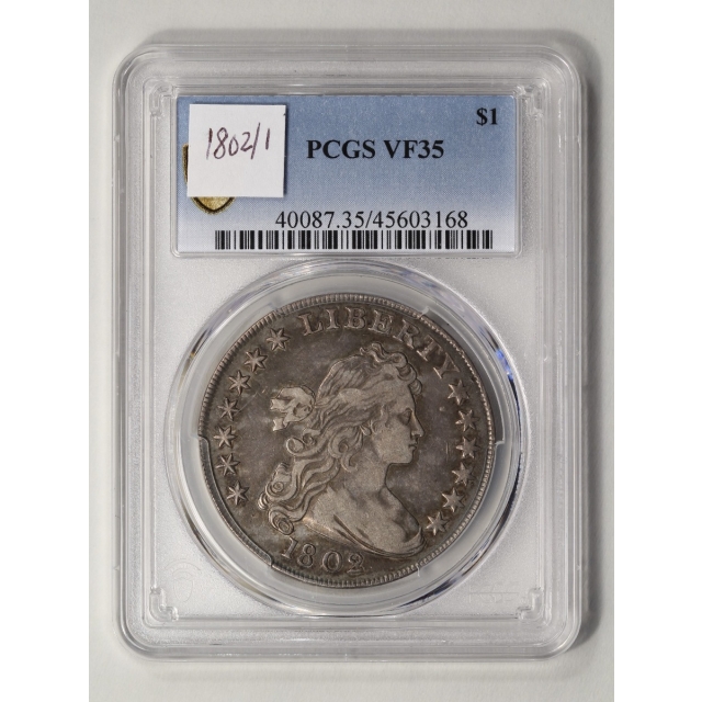 1802/1 Wide Date $1 Draped Bust Dollar PCGS VF35