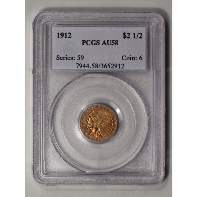 1912 $2.50 Indian Head PCGS AU58