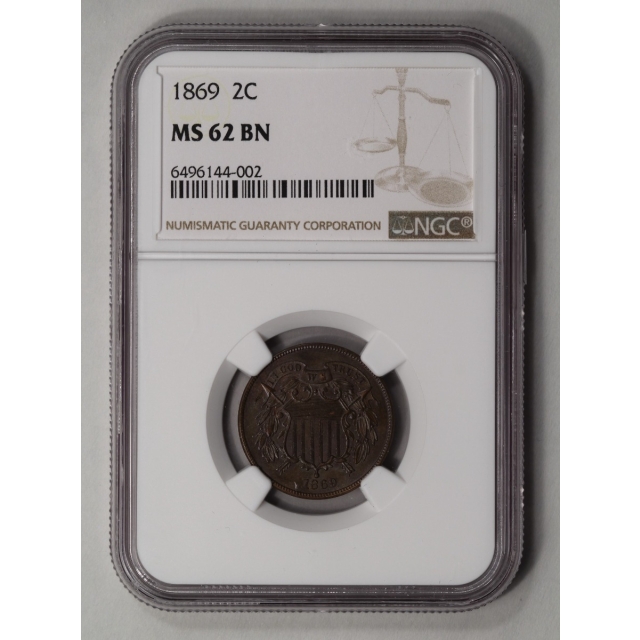 1869 Two Cent Piece 2C NGC MS62BN