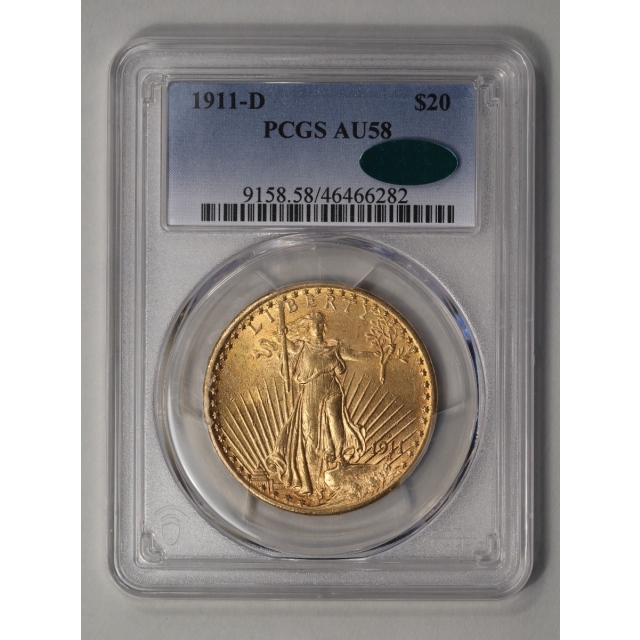 1911-D $20 Saint Gaudens PCGS AU58 (CAC)