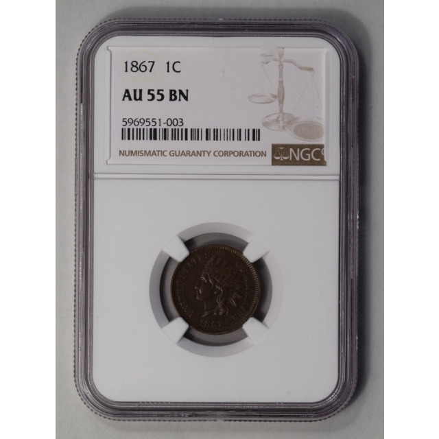 1867 Bronze Indian Cent 1C NGC AU55BN