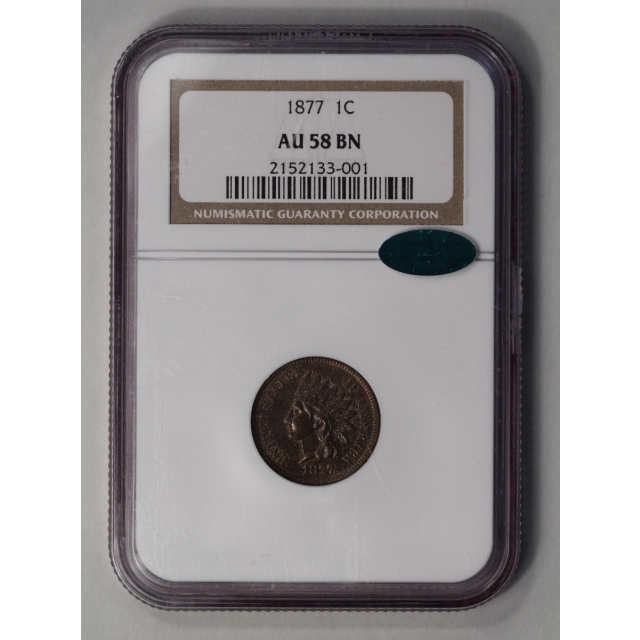 1877 1C Indian Cent - Type 3 Bronze NGC AU 58 BN (CAC)