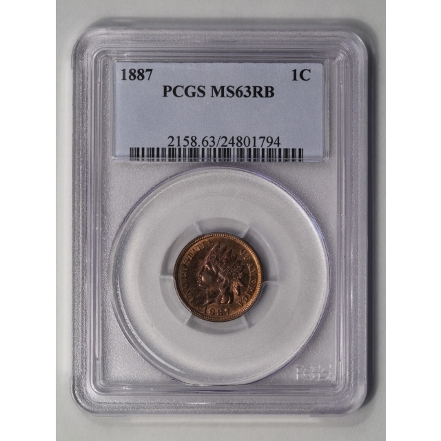 1887 1C Indian Cent - Type 3 Bronze PCGS MS63RB