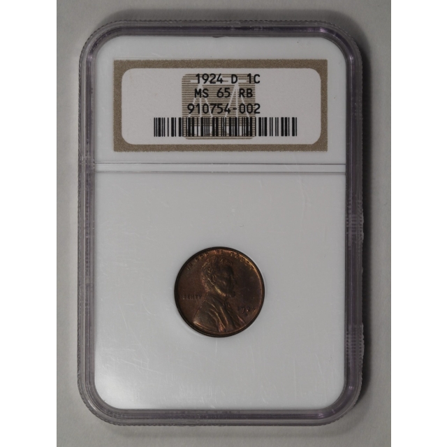 1924-D 1C Lincoln Cent - Type 1 Wheat Reverse NGC MS 65 RB