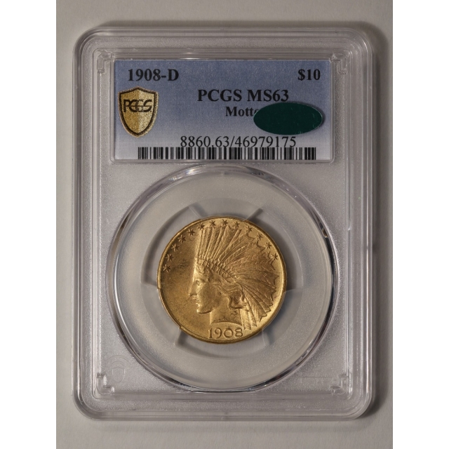 1908-D $10 Motto Indian Head PCGS MS63 (CAC)