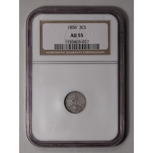1856 Three Cent Piece - Silver Type 2 3CS NGC AU55