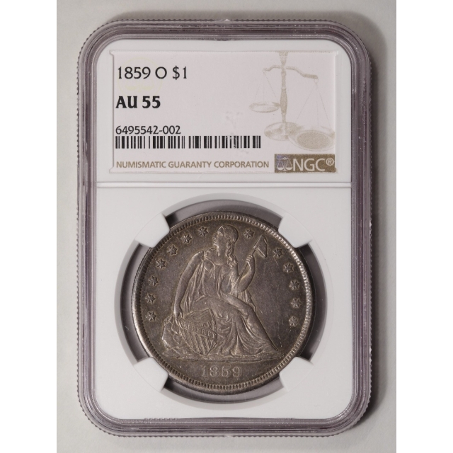 1859-O Seated Liberty - No Motto S$1 NGC AU55