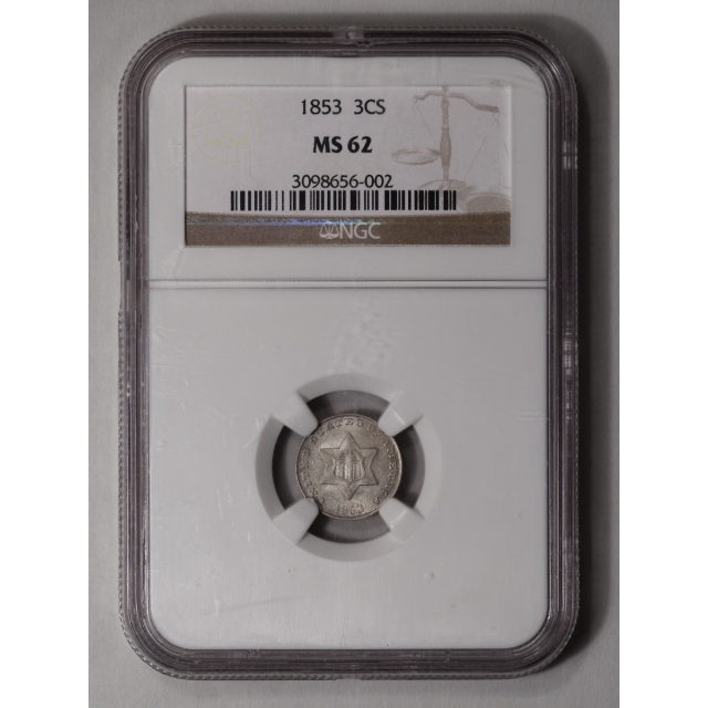 1853 Three Cent Piece - Silver Type 1 3CS NGC MS62