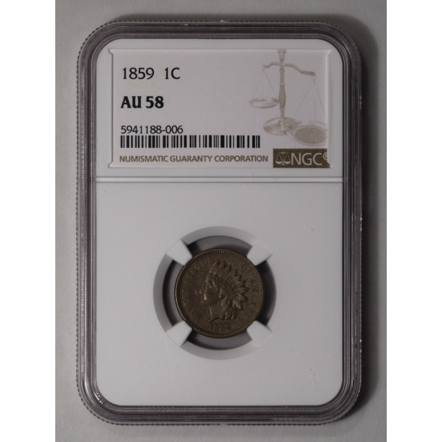 1859 Copper-Nickel Indian Cent 1C NGC AU58