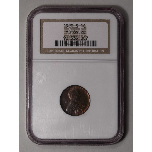1920-S 1C Lincoln Cent - Type 1 Wheat Reverse MS 64 RB NGC