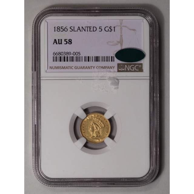 1856 SLANTED 5 Gold Dollar - Type 3 G$1 NGC AU58 (CAC)