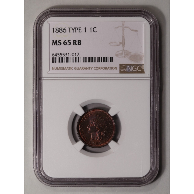 1886 TYPE 1 Bronze Indian Cent 1C NGC MS65RB