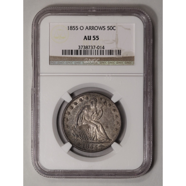 1855-O ARROWS Seated Liberty Half Dollar 50C NGC AU55