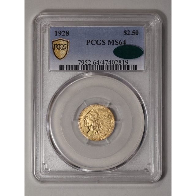 1928 $2.50 Indian Head PCGS MS64 (CAC)