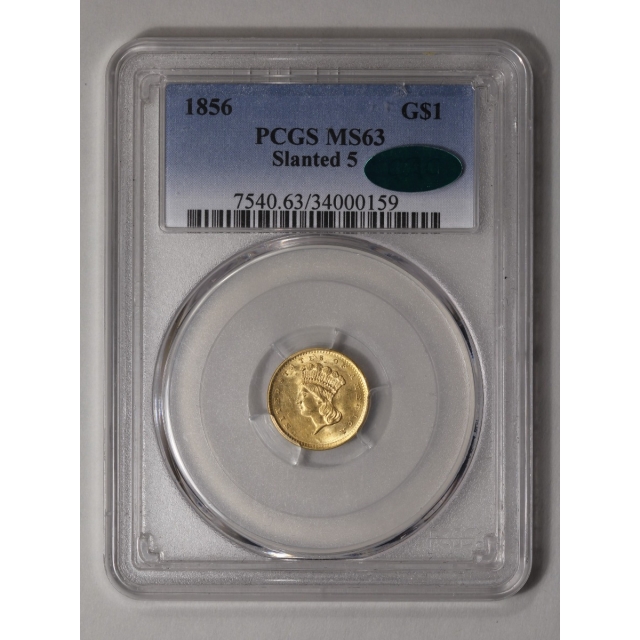 1856 G$1 Slanted 5 Gold Dollar PCGS MS63 (CAC)