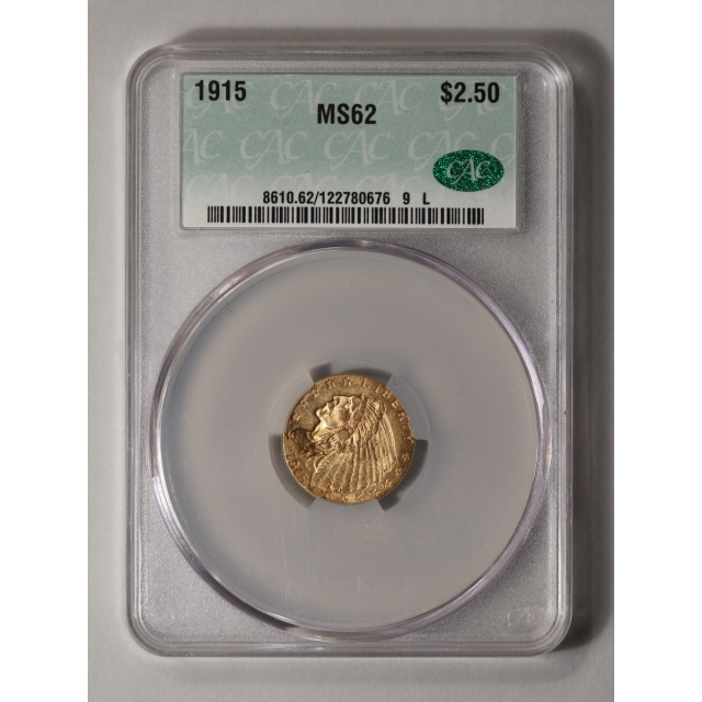 1915 $2.50 Indian Head CACG MS62 (CAC)