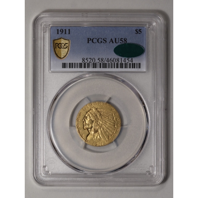 1911 $5 Indian Head PCGS AU58 (CAC)
