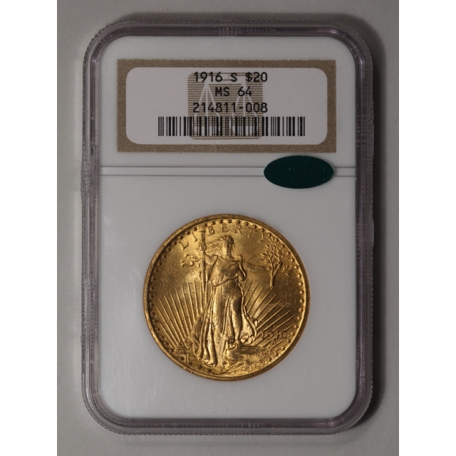 1916-S Saint-Gaudens $20 NGC MS64 (CAC)