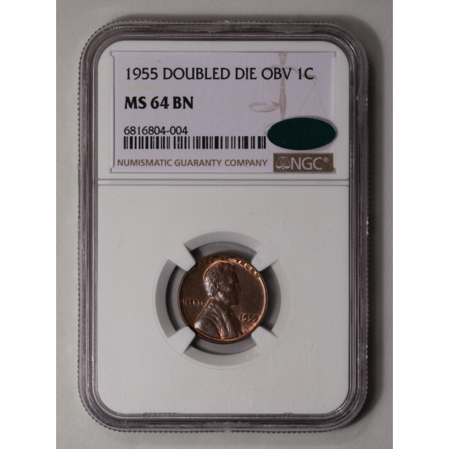 1955 DOUBLED DIE OBV Wheat Reverse Lincoln Cent 1C NGC MS64BN (CAC)