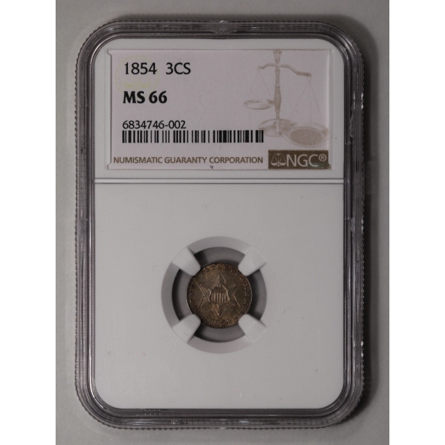 1854 Three Cent Piece - Silver Type 2 3CS NGC MS66