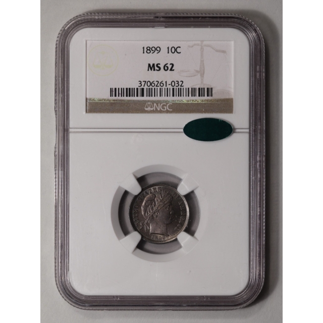 1899 Barber Dime 10C NGC MS62 (CAC)