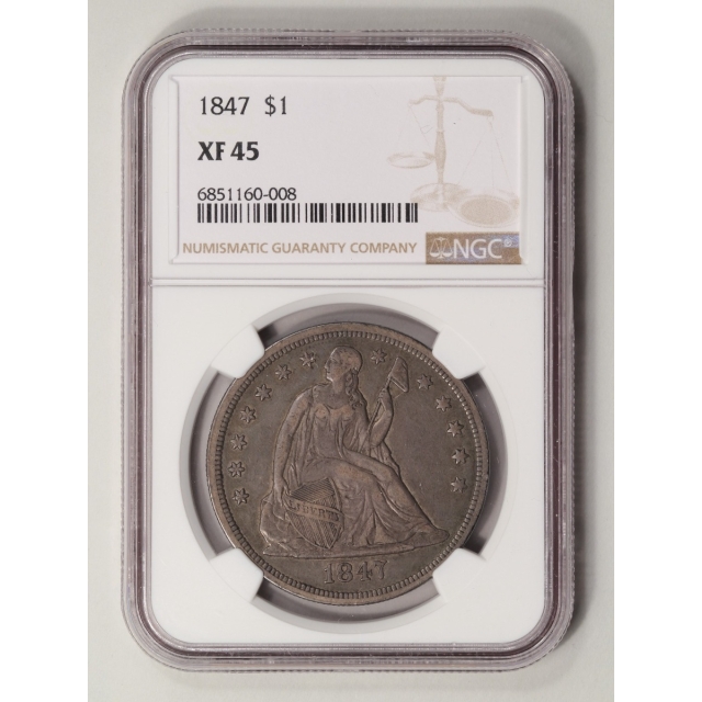 1847 Seated Liberty - No Motto S$1 NGC XF45