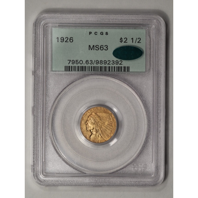 1926 $2.50 Indian Head PCGS MS63 (CAC)