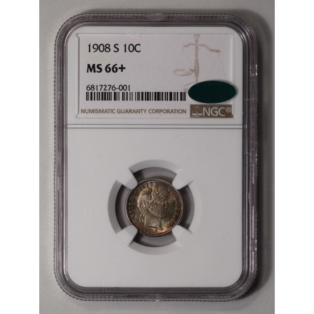 1908-S Barber Dime 10C NGC MS66+ (CAC)