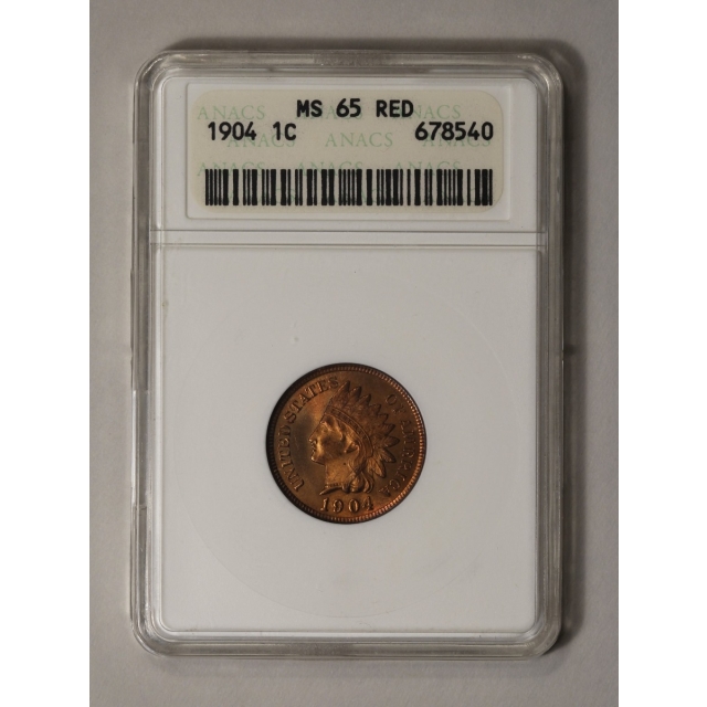 1904 1C Indian Cent - Type 3 Bronze ANACS MS 65 RED