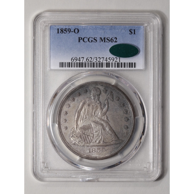1859-O $1 Liberty Seated Dollar PCGS MS62 (CAC)