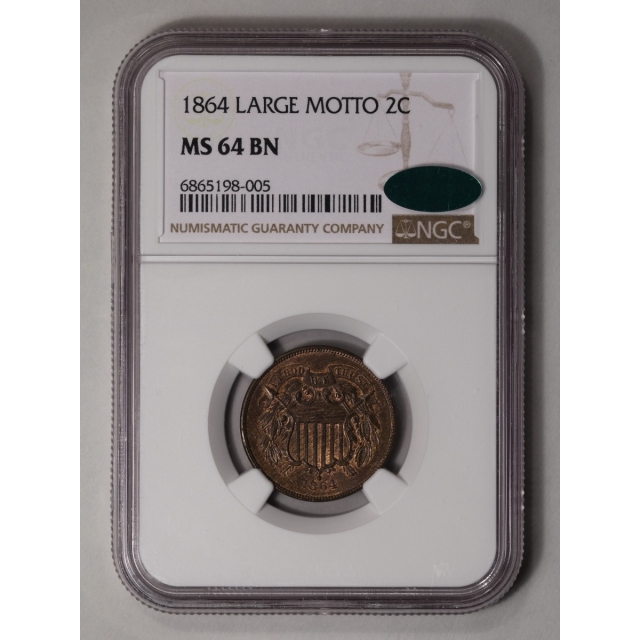 1864 LARGE MOTTO Two Cent Piece 2C NGC MS64BN (CAC)