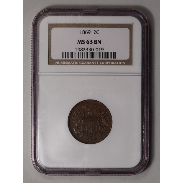 1869 Two Cent Piece 2c NGC MS63