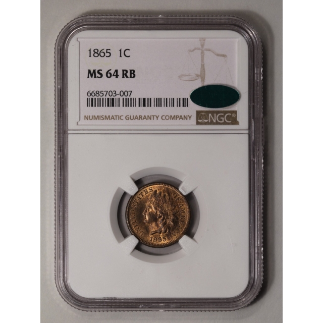 1865 Bronze Indian Cent 1C NGC MS64RB (CAC)