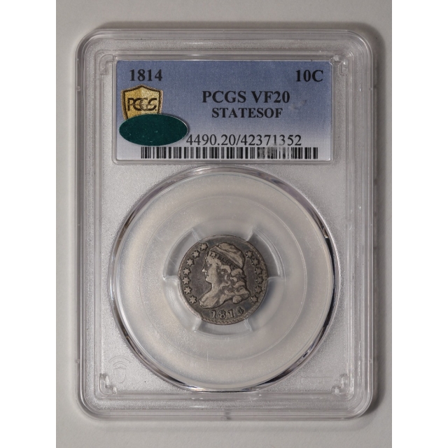 1814 10C STATESOF Capped Bust Dime PCGS VF20 (CAC)