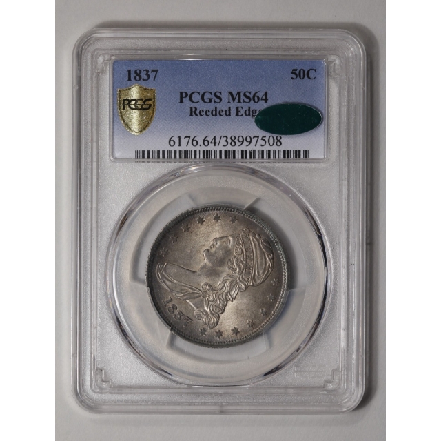 1837 50C Reeded Edge Capped Bust Half Dollar 50 CENTS on Rev PCGS MS64 (CAC)