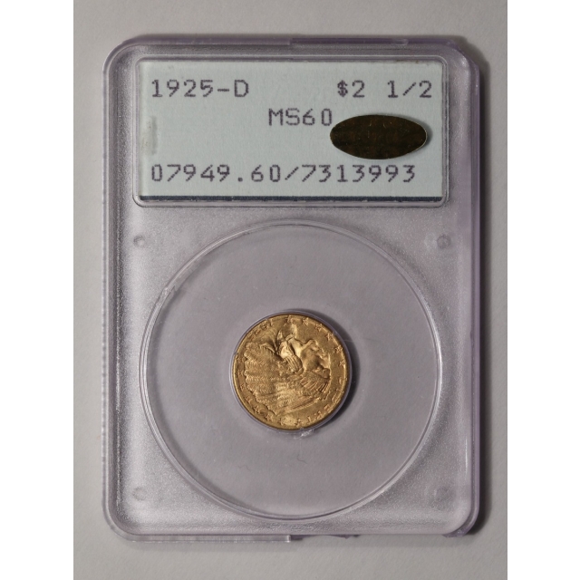 1925-D $2.50 Indian Head PCGS (CAC Gold) MS60