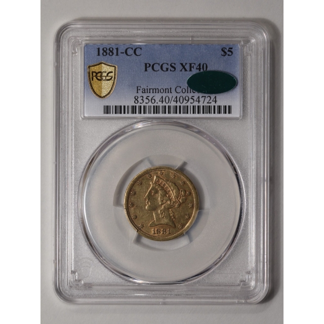1881-CC $5 Liberty Head Half Eagle PCGS XF40 (CAC)
