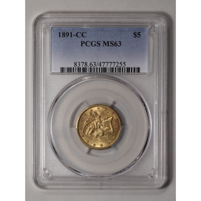 1891-CC $5 Liberty Head Half Eagle PCGS MS63